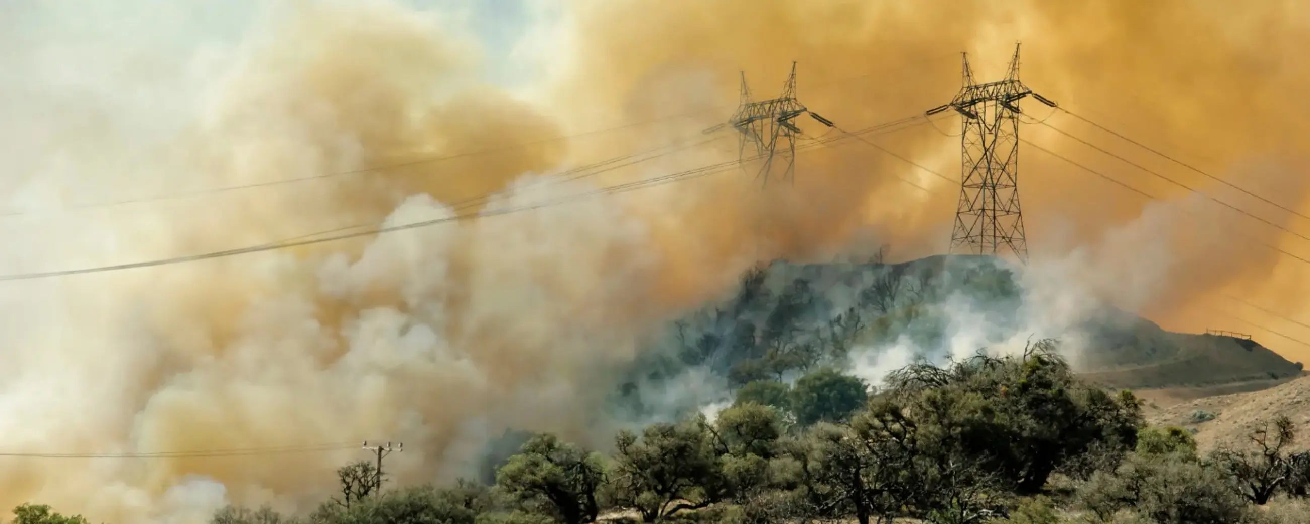 Wildfires destroy power lines, transformers, and substations with intense heat and flames, causing prolonged power outages in affected areas.