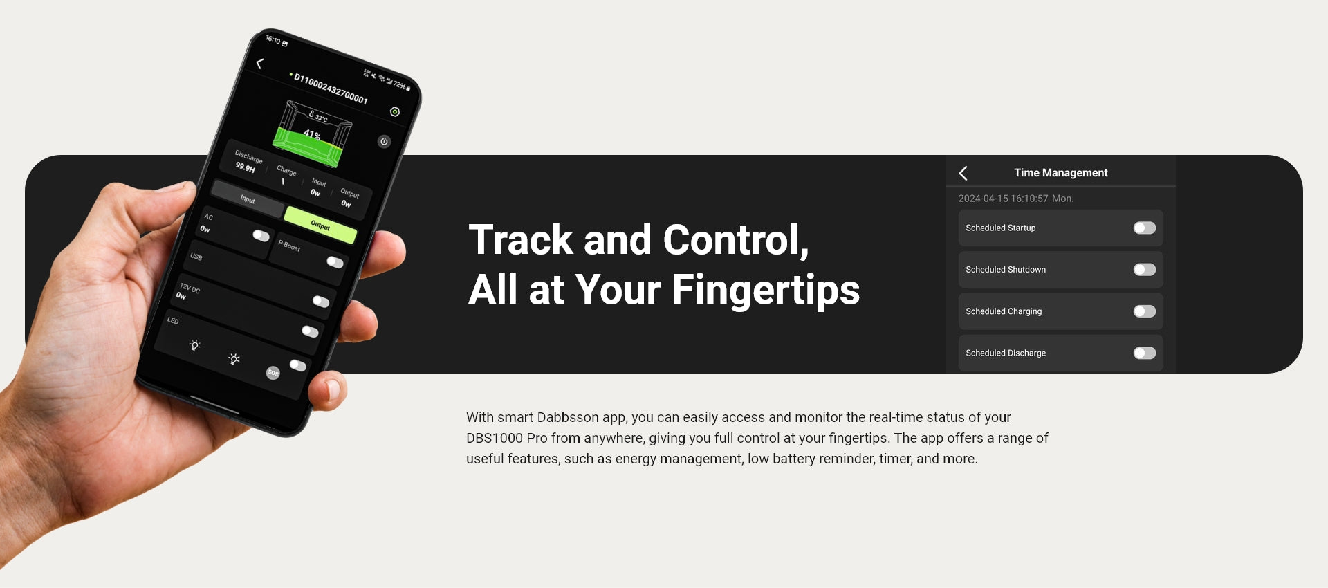 Dabbsson Portable Power Station APP Smart Connection and Monitoring