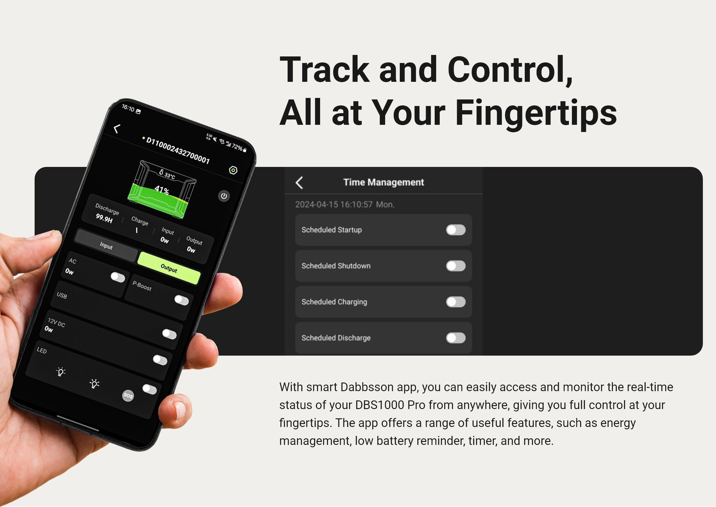 Dabbsson Portable Power Station APP Smart Connection and Monitoring