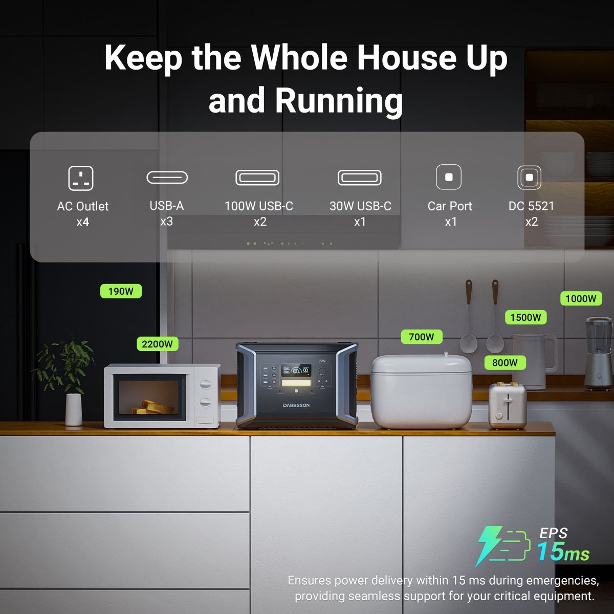 Dabbsson DBS2100 Pro Portable & Home Back Up Power Station | 2150Wh, 2400W